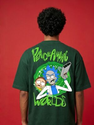 retouch_2026071713385832.jpg Men's Oversized Peace Among Worlds Graphic T-Shirt | Sci-Fi Cartoon Portal Back Print Streetwear Oversized T-Shirt for Men