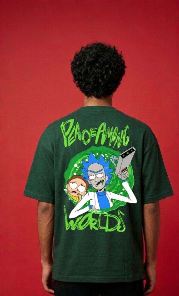 Men's Oversized Peace Among Worlds Graphic T-Shirt | Sci-Fi Cartoon Portal Back Print Streetwear Oversized T-Shirt for Men