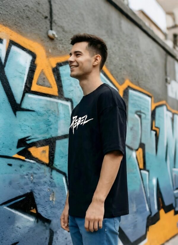 retouch_2026071713433320.jpg Men’s Oversized Black Rebel T-Shirt – Loopknit Cotton 240 GSM with DTF Print Streetwear Style