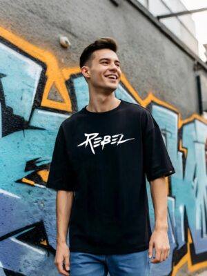 retouch_2026071713441557.jpg Men’s Oversized Black Rebel T-Shirt – Loopknit Cotton 240 GSM with DTF Print Streetwear Style