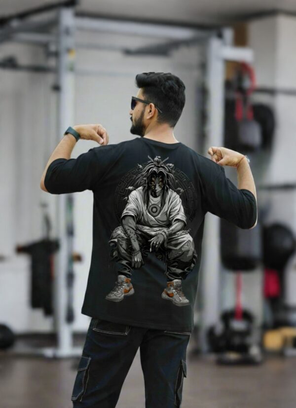 retouch_2026071713453238.jpg Mens Oversized Black Anime Warrior Graphic T-Shirt | Dark Manga Back Print | Premium Loopknit Cotton 240 GSM | Japanese Streetwear Style Tee