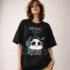 retouch_2026071713570096.jpg Women's Black Oversized Graphic T-Shirt | Music On Panda Print | Cute Aesthetic Casual Streetwear Tee
