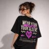 retouch_2026071713582546.jpg Women's Black Oversized Graphic T-Shirt Wear Your Heart on Your Sleeve Back Print | Premium Loopknit 240 GSM Cotton | Bold Pink & White Typography Design | Casual Streetwear Round Neck Tee for Daily Wear