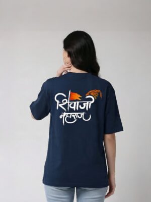 retouch_2026071715130223.jpg Shivaji Maharaj Oversized T-Shirt Women Navy Blue Marathi Typography Print | Loopknit 240 GSM Premium Streetwear