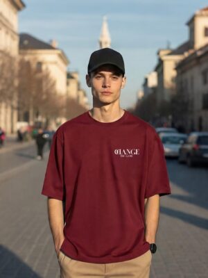 Change The Game Oversize Graphic Printed T-Shirt for Men | Premium Oversized Streetwear Back Print T-Shirt | Casual Wear Graphic Tee by giftspeaks | Maroon & White