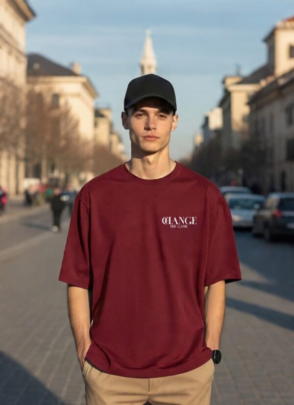 Change The Game Oversize Graphic Printed T-Shirt for Men | Premium Oversized Streetwear Back Print T-Shirt | Casual Wear Graphic Tee by giftspeaks | Maroon & White