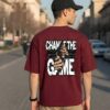 Change The Game Oversize Graphic Printed T-Shirt for Men | Premium Oversized Streetwear Back Print T-Shirt | Casual Wear Graphic Tee by giftspeaks | Maroon & White