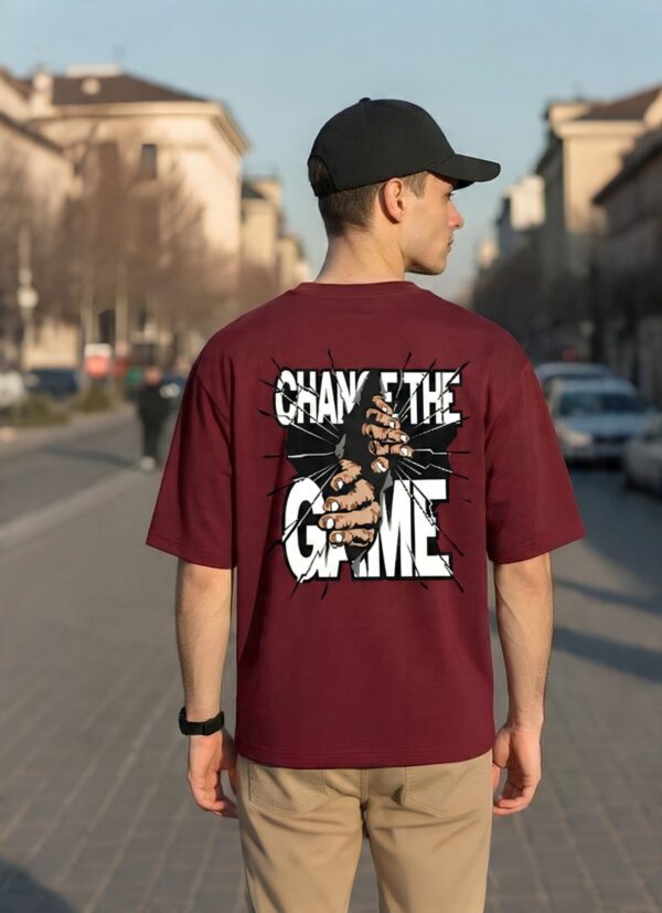 Change The Game Oversize Graphic Printed T-Shirt for Men | Premium Oversized Streetwear Back Print T-Shirt | Casual Wear Graphic Tee by giftspeaks | Maroon & White