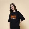 Women Oversized Black T-Shirt | Urban Experience Graphic Print | Premium Loopknit Cotton 240 GSM | Streetwear Style by Giftspeaks