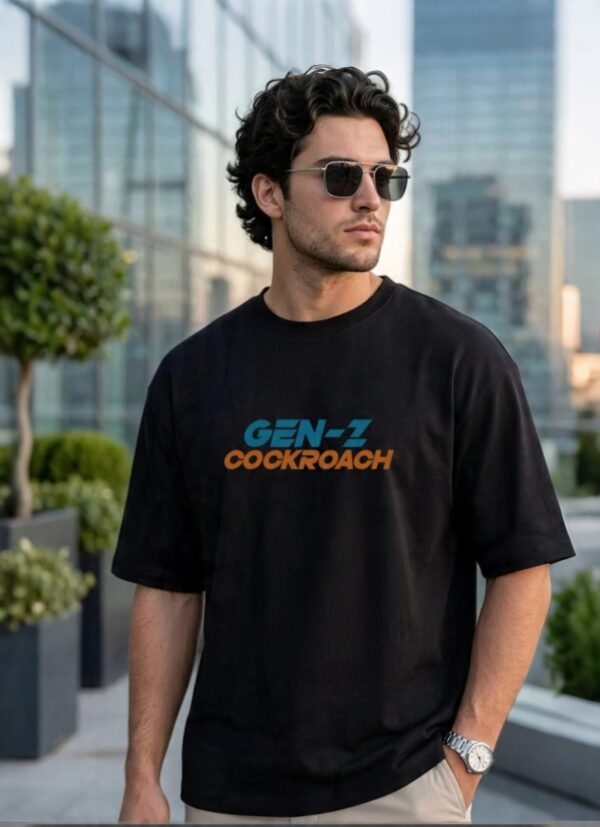 retouch_2026071814084798.jpg Men's Black Oversized Graphic T-Shirt with Gen-Z Cockroach Front & Back Print | CJP Inspired Urban Streetwear Baggy Fit Tee for Men | Aesthetic Drop Shoulder Half Sleeve Round Neck Oversized T-Shirt | Premium Loopknit 240 GSM Heavy Fabric