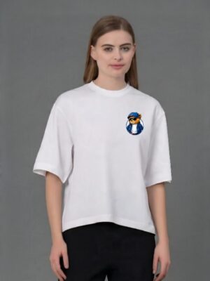 retouch_2026071814122577.jpg Oversized T-Shirt for Women | Bear Graphic Back Print White Tee | Loopknit 240 GSM Premium Cotton | Streetwear Oversize T Shirt
