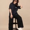Women's Oversized Black Solid T-Shirt | Relaxed Fit Casual Streetwear Tee | Half Sleeve Round Neck Loose Fit Top for Daily Wear, Travel, College & Weekend Outfits