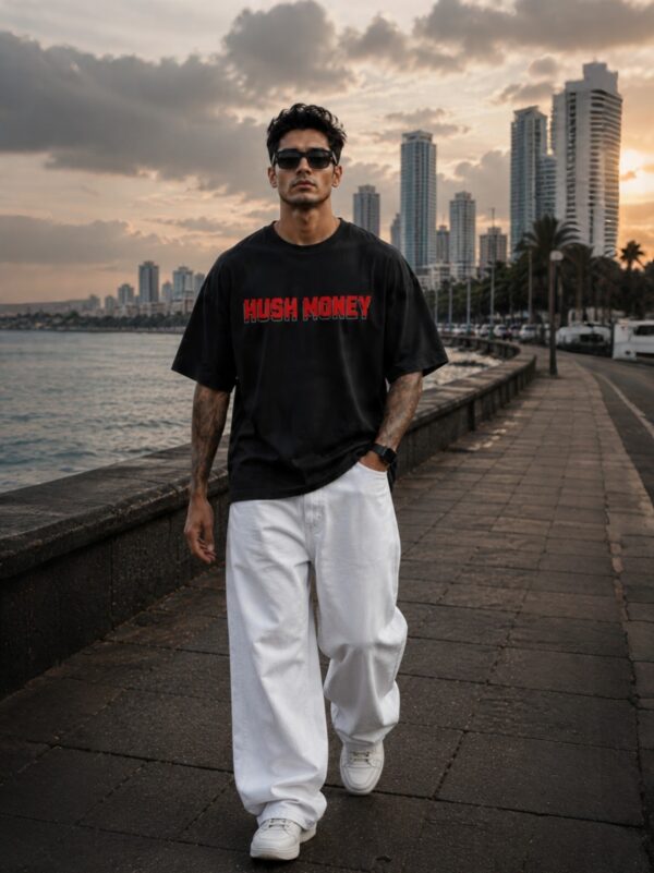 Hush Money Oversized Black T-Shirt for Men | Skull Money Graphic Back Print | Premium Streetwear Loopknit 240 GSM | By Giftspeaks