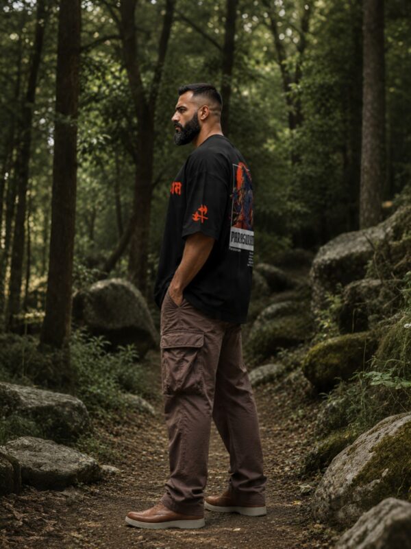 Men's Black Oversized T Shirt | Lord Parashuram Graphic Printed T Shirt | Religious T Shirt for Men | 240 GSM Loopknit Streetwear