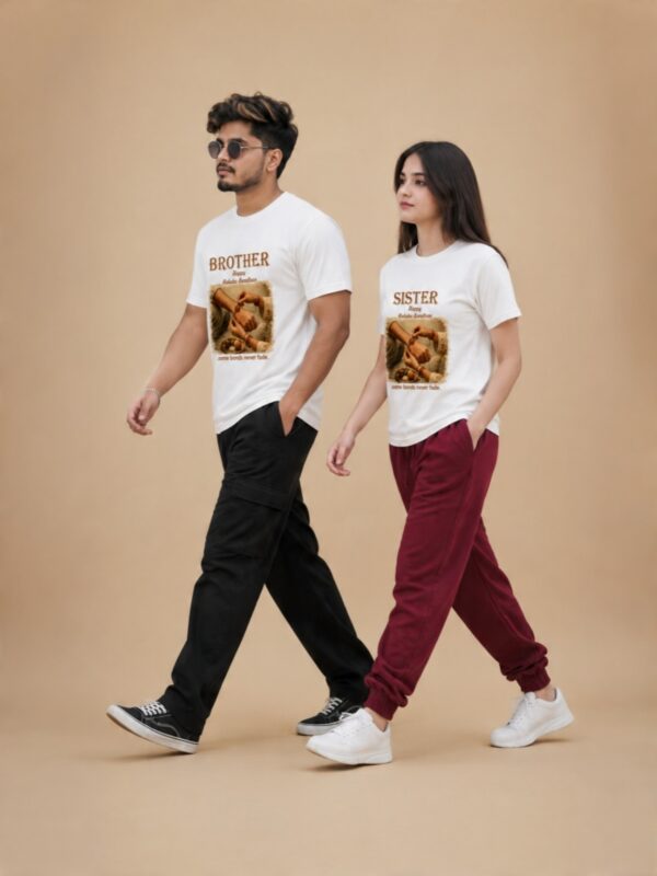 retouch_2026073011163479.jpg Some Bonds Never Fade Brother Sister Raksha Bandhan T-Shirt | Emotional Sibling Matching T-Shirt | Premium Meshknit 180 GSM Rakhi Gift