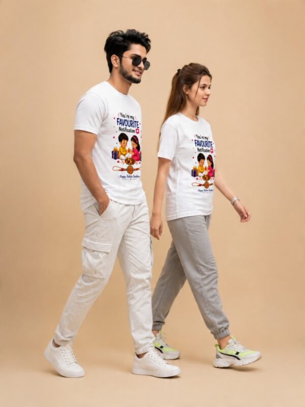 retouch_2026073011204240.jpg You're My Favourite Notification Brother Sister T-Shirt | Cute Raksha Bandhan Matching T-Shirt | Premium Meshknit 180 GSM Rakhi Gift