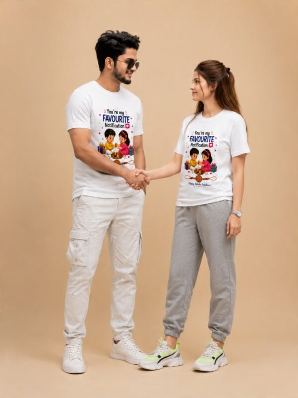 retouch_2026073011211908.jpg You're My Favourite Notification Brother Sister T-Shirt | Cute Raksha Bandhan Matching T-Shirt | Premium Meshknit 180 GSM Rakhi Gift