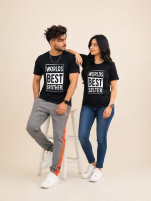 World's Best Brother World's Best Sister Matching T-Shirt | Raksha Bandhan Sibling T-Shirt | Premium Meshknit 180 GSM Rakhi Gift