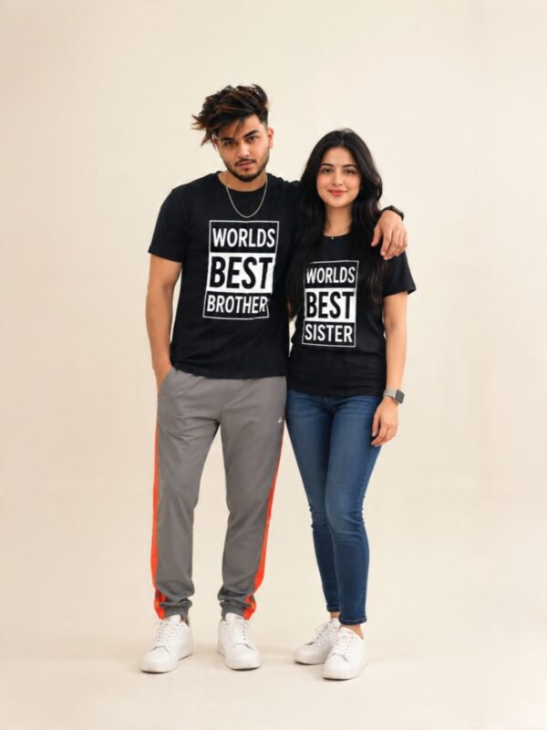 World's Best Brother World's Best Sister Matching T-Shirt | Raksha Bandhan Sibling T-Shirt | Premium Meshknit 180 GSM Rakhi Gift
