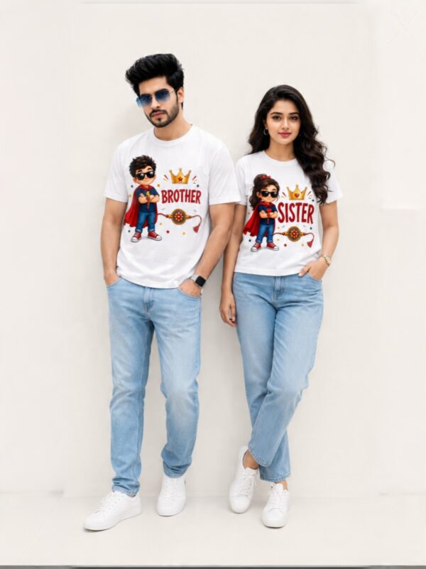 retouch_2026073012412408.jpg Raksha Bandhan Brother Sister Matching T-Shirt | Bhai Behan Rakhi Special Meshknit T-Shirt 180 GSM | Premium Unisex Printed Rakhi T-Shirt Gift