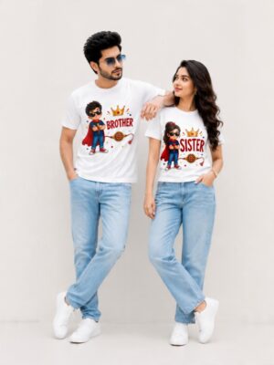 Raksha Bandhan Brother Sister Matching T-Shirt | Bhai Behan Rakhi Special Meshknit T-Shirt 180 GSM | Premium Unisex Printed Rakhi T-Shirt Gift