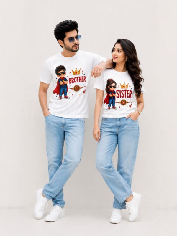 retouch_2026073012415793.jpg Raksha Bandhan Brother Sister Matching T-Shirt | Bhai Behan Rakhi Special Meshknit T-Shirt 180 GSM | Premium Unisex Printed Rakhi T-Shirt Gift