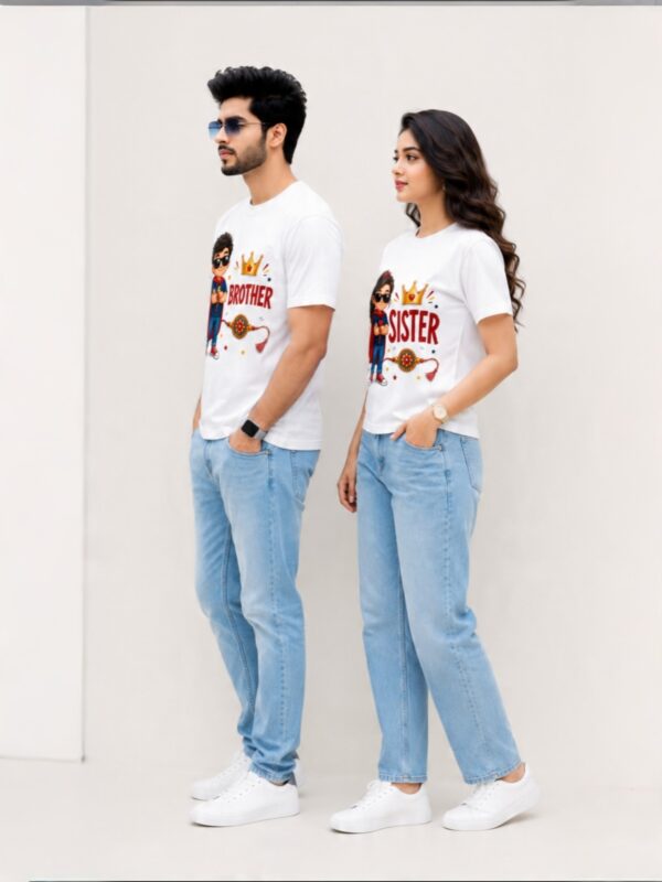 retouch_2026073012423380.jpg Raksha Bandhan Brother Sister Matching T-Shirt | Bhai Behan Rakhi Special Meshknit T-Shirt 180 GSM | Premium Unisex Printed Rakhi T-Shirt Gift