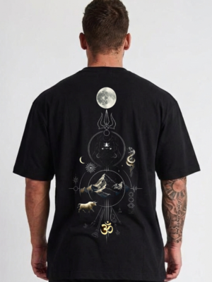 sUBwNEno_E00MS5114P_2026-01-30_1.png Mahakal Trishul Oversized T-Shirt for Men | Lord Shiva Om Print Black Tee | Loopknit 240 GSM Streetwear