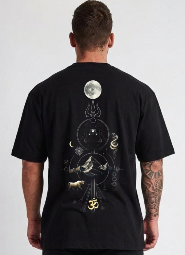 Mahakal Trishul Oversized T-Shirt for Men | Lord Shiva Om Print Black Tee | Loopknit 240 GSM Streetwear
