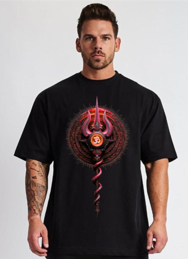Mahakal Trishul Oversized T-Shirt for Men | Lord Shiva Om Print Black Tee | Loopknit 240 GSM Streetwear