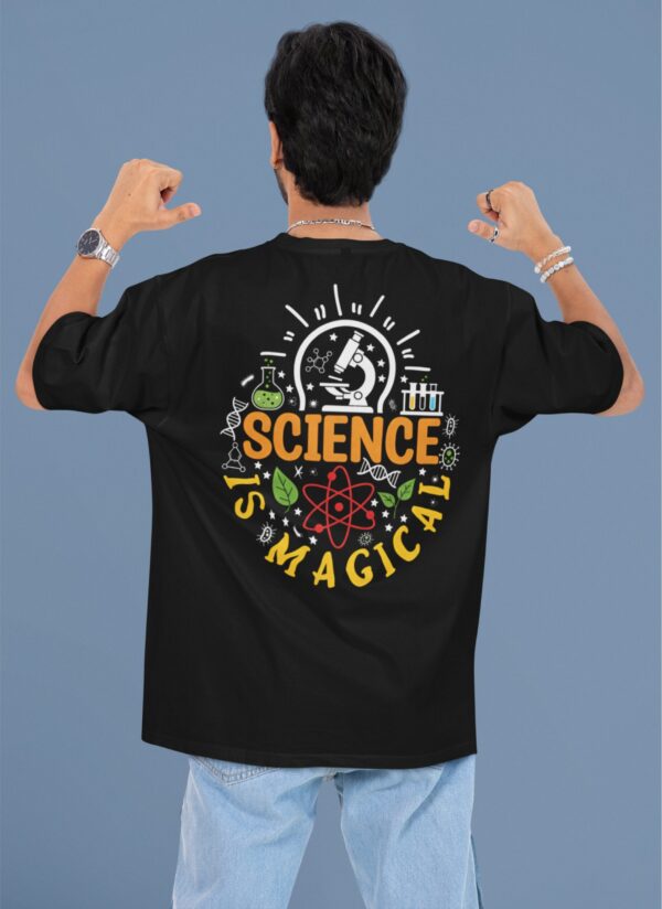 Black Science Graphic Printed Men’s Oversized T-Shirt | “Science Is Magic” Statement Back Print | Loopknit Fabric 240 GSM | Premium Casual Streetwear Tee – GiftSpeaks