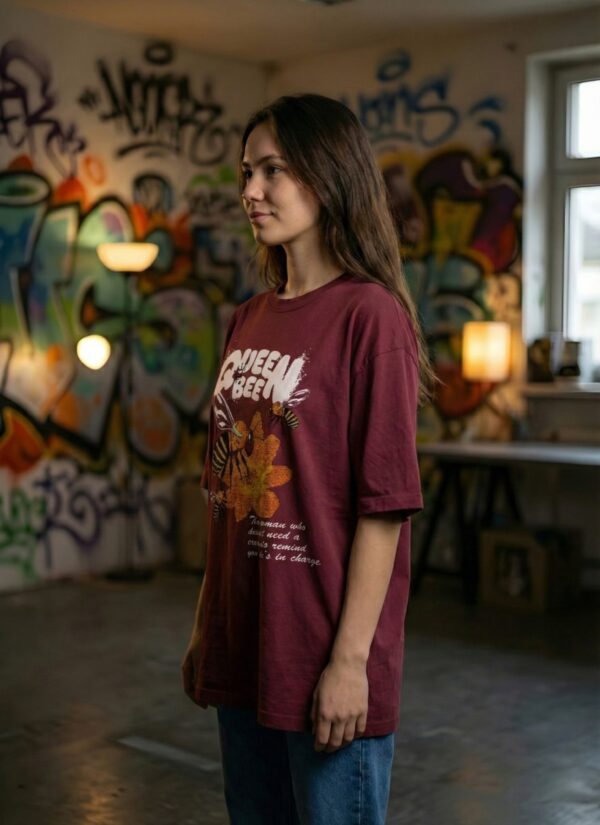 tfbNxoM5_BGB67PTWIF_2026-02-02_1.jpg Womens Oversized Queen Bee Graphic T-Shirt | Premium Loopknit 240 GSM | Stylish Casual Wear by giftspeaks