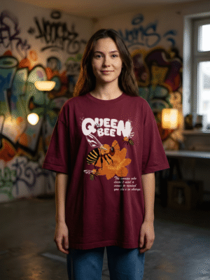 Womens Oversized Queen Bee Graphic T-Shirt | Premium Loopknit 240 GSM | Stylish Casual Wear by giftspeaks