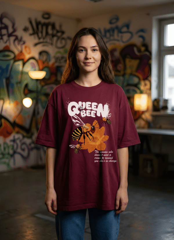 Womens Oversized Queen Bee Graphic T-Shirt | Premium Loopknit 240 GSM | Stylish Casual Wear by giftspeaks