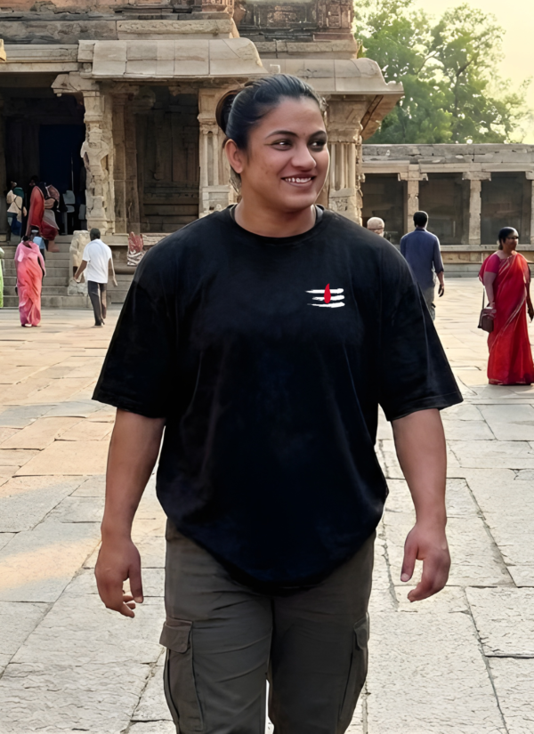 Mahakal Trishul Oversized T-Shirt for Women | Lord Shiva Om Print Black Tee | Loopknit 240 GSM Streetwear