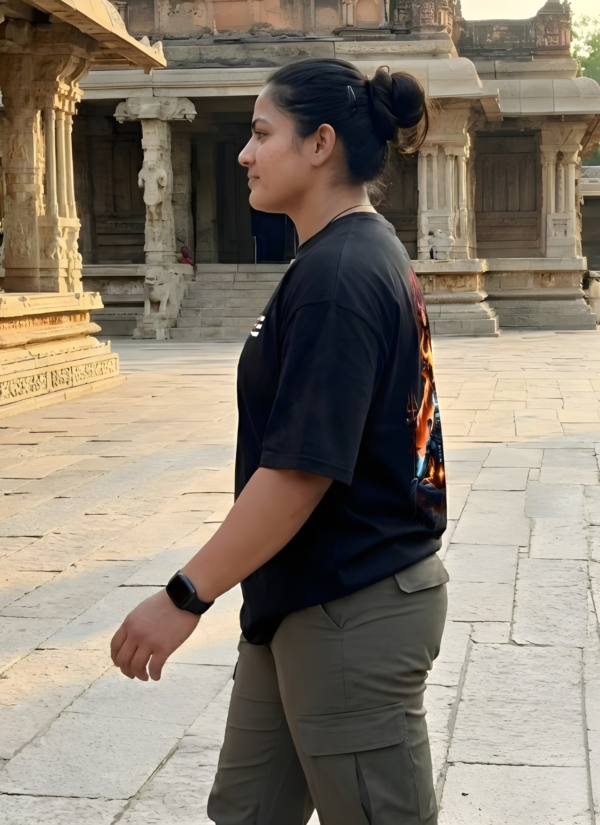 Mahakal Trishul Oversized T-Shirt for Women | Lord Shiva Om Print Black Tee | Loopknit 240 GSM Streetwear