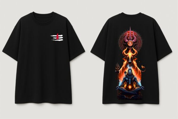 Mahakal Trishul Oversized T-Shirt for Women | Lord Shiva Om Print Black Tee | Loopknit 240 GSM Streetwear
