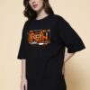 Women Oversized Black T-Shirt | Urban Experience Graphic Print | Premium Loopknit Cotton 240 GSM | Streetwear Style by Giftspeaks