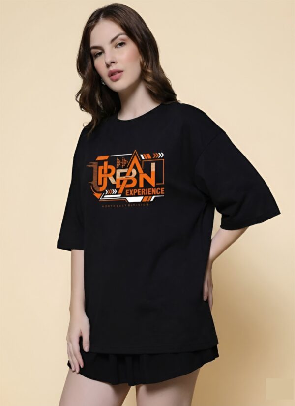 Women Oversized Black T-Shirt | Urban Experience Graphic Print | Premium Loopknit Cotton 240 GSM | Streetwear Style by Giftspeaks