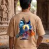 Mahakal Divine Graphic Oversized Beige T-Shirt for Men & Women | Spiritual Lord Shiva Back Print | Premium 240 GSM Loopknit Cotton | Unisex Streetwear Devotional Design | Front Sanskrit Typography & Detailed Back Artwork