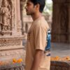 Mahakal Divine Graphic Oversized Beige T-Shirt for Men & Women | Spiritual Lord Shiva Back Print | Premium 240 GSM Loopknit Cotton | Unisex Streetwear Devotional Design | Front Sanskrit Typography & Detailed Back Artwork