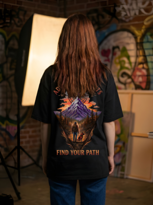 Womens Oversized Adventure Awaits Graphic T-Shirt | Premium Loopknit 240 GSM | Back Print Streetwear by giftspeaks