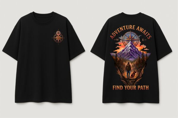 Womens Oversized Adventure Awaits Graphic T-Shirt | Premium Loopknit 240 GSM | Back Print Streetwear by giftspeaks