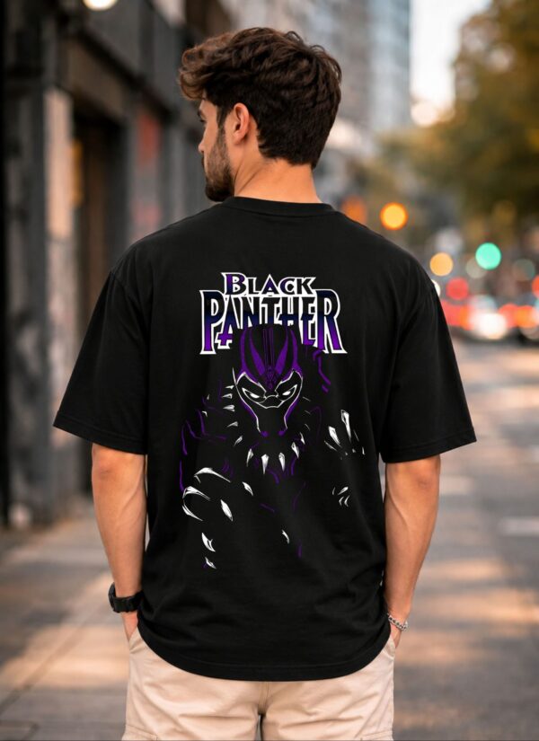 Black Panther Oversized Graphic T-Shirt for Men | Wakanda Superhero Back Print Streetwear Tee | Marvel Inspired Anime Comic Style Casual Cotton Tshirt