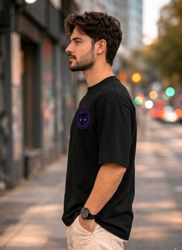 Black Panther Oversized Graphic T-Shirt for Men | Wakanda Superhero Back Print Streetwear Tee | Marvel Inspired Anime Comic Style Casual Cotton Tshirt