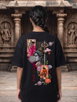 wnnwgE_G_MTY0NHREU3_2026-04-25_1.jpg Unisex Oversized Shiva & Hanuman Graphic T-Shirt | Divine Fusion Artwork, Black Cotton Tee
