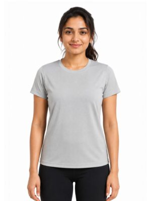 Women's Activewear Meshknit 180 GSM Regular Fit Sports T-Shirt | Quick Dry Gym Workout Running Yoga Training Athletic Tee | Light Grey