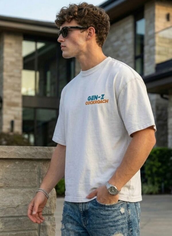 wtjRLw5F_68HBNXQ913_2026-05-21_4.jpeg Mens White Oversized T-Shirt with Gen-Z Cockroach Back Print | Viral Streetwear Aesthetic Baggy Fit Tee for Men | Korean Fashion Inspired Drop Shoulder Half Sleeve Round Neck Oversized T-Shirt | Premium Loopknit 240 GSM