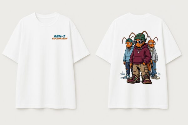 wtjRLw5F_HU4OWHJJRR_2026-05-21_1.jpeg Mens White Oversized T-Shirt with Gen-Z Cockroach Back Print | Viral Streetwear Aesthetic Baggy Fit Tee for Men | Korean Fashion Inspired Drop Shoulder Half Sleeve Round Neck Oversized T-Shirt | Premium Loopknit 240 GSM