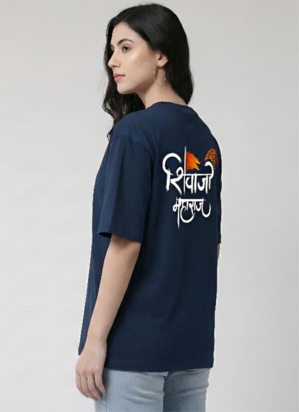 Shivaji Maharaj Oversized T-Shirt Women Navy Blue Marathi Typography Print | Loopknit 240 GSM Premium Streetwear